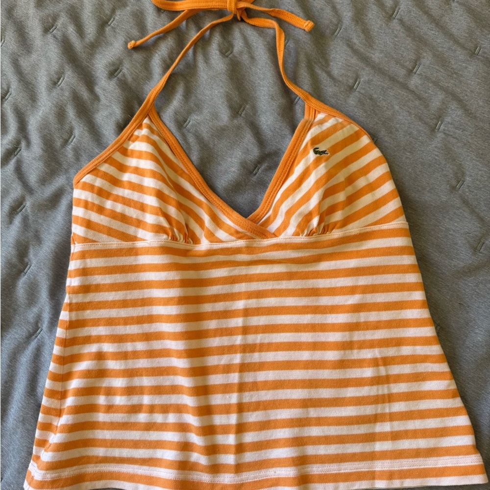 Lacoste Orange and White Striped Halter Tank